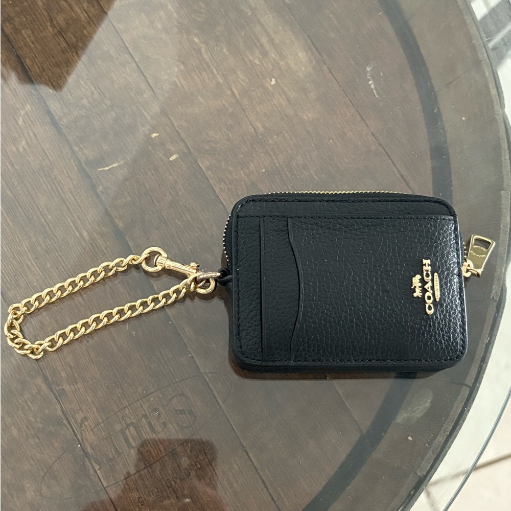 Coach Black Card Holder with Gold Chain